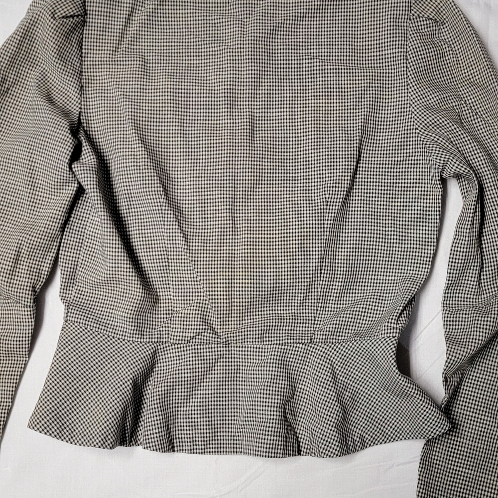 Women's Black and White Checkered Peplum Style Jacket or Blouse - Picture 5 of 16